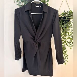 Aritzia Babaton Bennett Twist Front Mini Dress Black Long Sleeve Dress